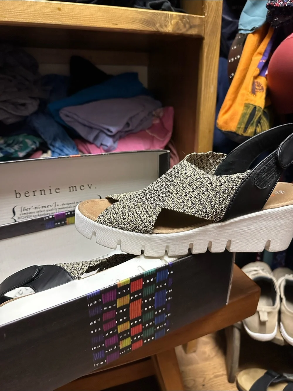bernie mev. Black and Cream Woven Slingback Sandals